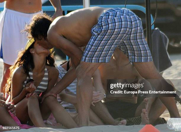 Spanish tennis player Rafael Nadal is seen playing football at the beach and enjoying the summer with his girlfriend Xisca Perello and some friends...