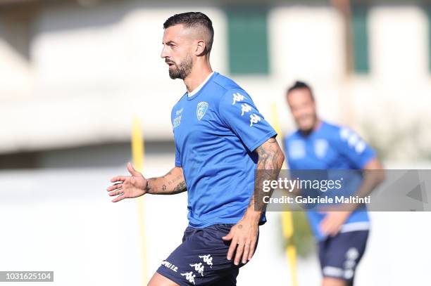 Francesco Caputo of Empoli FC warms up during training session on September 11, 2018 in Empoli, Italy.