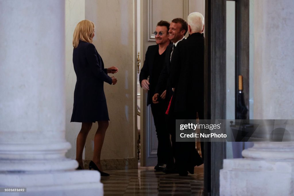 French President Emmanuel Macron Receives Bono