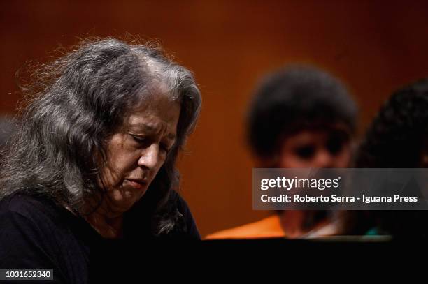 Argentinian pianist Martha Argerich performs with the Youth Orchestra de Bahia conducted by Ricardo Castro for Bologna Festival at Auditorium Manzoni...