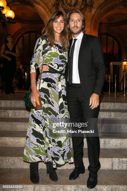 Ophelie Meunier and Mathieu Vergne are seen arriving at the Longchamp 70th Anniversary Celebration at Opera Garnier on September 11, 2018 in Paris,...