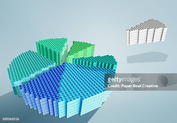 3d pie chart with one slice isolated - building block infographic stock illustrations
