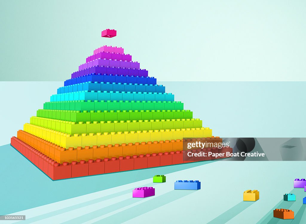 3D rainbow pyramid made out of toy blocks