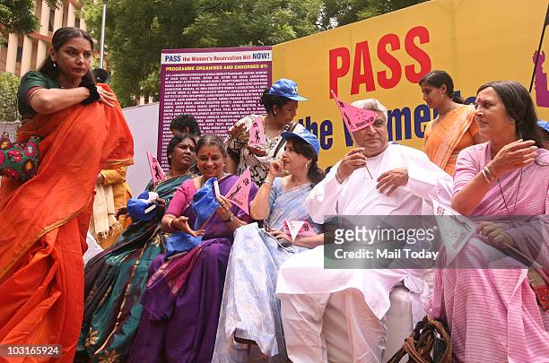 Sharmila Tagore, Javed Akhtar, Brinda Karat, Shabana Azmi and other leaders during a protest in New Delhi July 29, 2010. Hundreds of women from...
