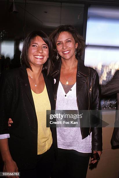 Hostess Estelle Denis and actress Corinne Touzet attend the Chateau Connivence 2008 Pomerol Wine Launch Cocktail at the Terrasse M6 on June 11, 2009...