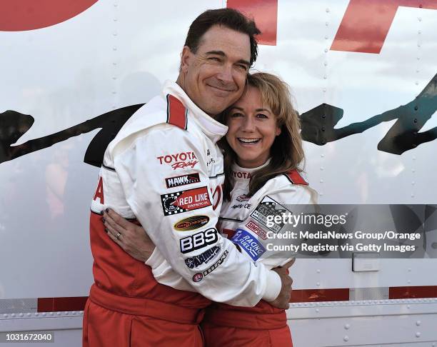 Patrick Warburton with his T.V. Wife, Megyn Price during the media day for the Toyota Grand Prix of Long Beach on April 6, 2010. The pair are on the...