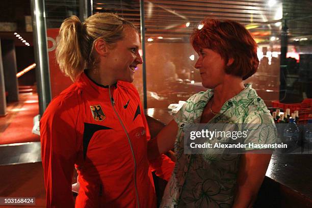 100m Gold medal winner, Verena Sailer of Germany with former sprint World champion Marlies Goehr during day three of the 20th European Athletics...