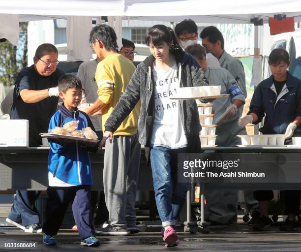 Meals are offered at an evacuation center on September 11, 2018 in Atsuma, Hokkaido, Japan. A male resident in Atsuma who was the last reported...