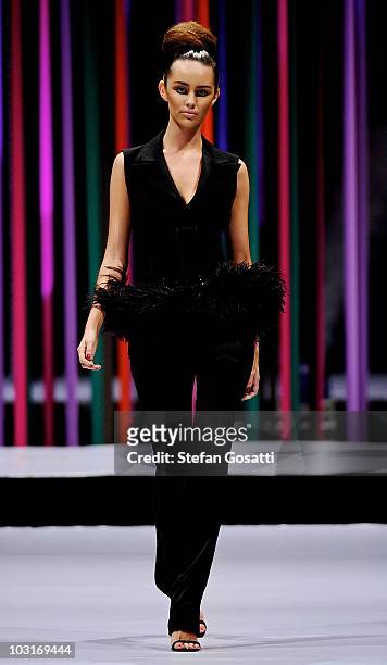 Model showcases a design by Ae'Lkemi on the catwalk during the StyleAid Perth Fashion Event 2010 at the Burswood Entertainment Complex on July 30,...
