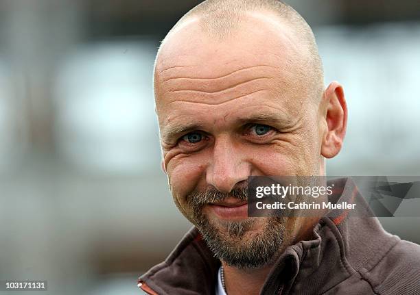 Head coach Holger Stanislawski of St. Pauli looks on during the pre-season friendly match between FC St. Pauli and Racing Santander at Millerntor...