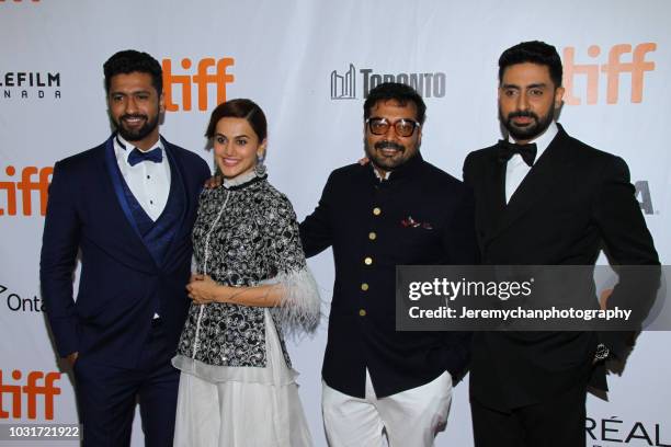 Vicky Kaushal, Taapsee Pannu, Anurag Kashyap, and Abhishek Bachchan attend the "Husband Material" Premiere during 2018 the Toronto International Film...