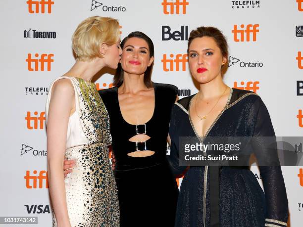 Elizabeth Debicki, Gemma Arterton and Chanya Button attend the "Vita & Virginia" premiere during 2018 Toronto International Film Festival at Winter...