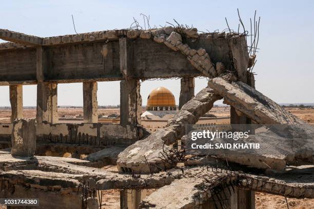 This picture taken on September 9, 2018 shows a view of the destroyed and deserted terminal of the Gaza Strip's former "Yasser Arafat International...