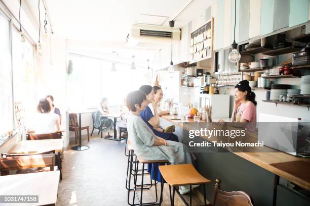 women spending their time in the afternoon cafe - cafe culture stock pictures, royalty-free photos & images