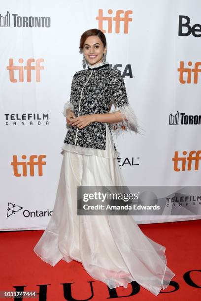 Tapsee Pannu attends the "Husband Material" premiere during 2018 Toronto International Film Festival at Roy Thomson Hall on September 11, 2018 in...