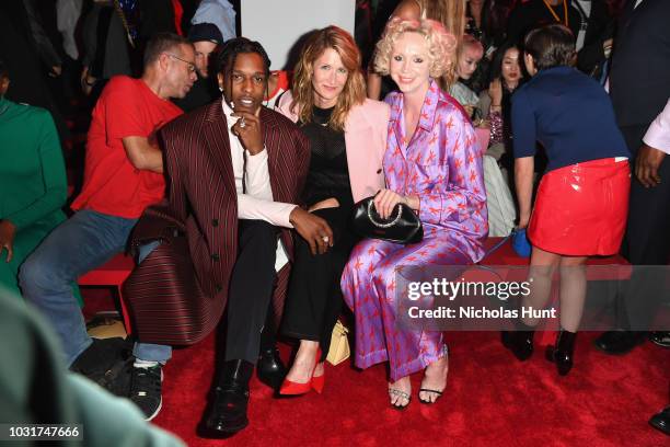 Rocky, Lauren Dern and Gwendoline Christie attend the Calvin Klein Collection front Row during New York Fashion Week at New York Stock Exchange on...