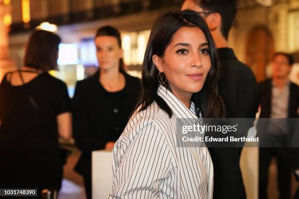 Actress Leila Bekhti is seen, outside the Longchamp 70th Anniversary Celebration at Opera Garnier on September 11, 2018 in Paris, France.