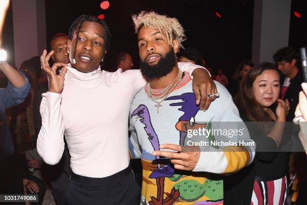 Rapper A$AP Rocky and NFL player Odell Beckham Jr. Attend the Calvin Klein Collection front Row during New York Fashion Week at New York Stock...