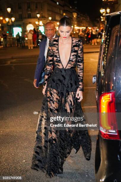 Kendall Jenner is seen, outside the Longchamp 70th Anniversary Celebration at Opera Garnier on September 11, 2018 in Paris, France.