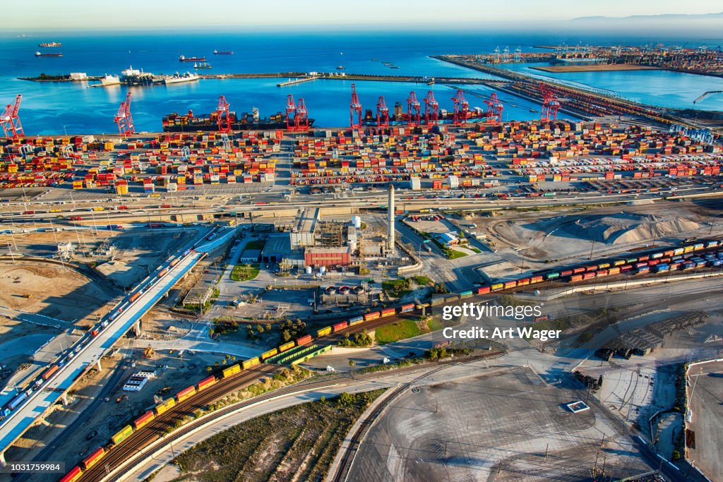 Wide Angle Aerial View of the Port of Los Angeles