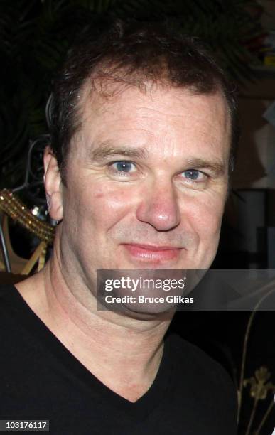 Douglas Hodge poses backstage at "La Cage Aux Folles" on Broadway at The Longacre Theatre on July 29, 2010 in New York City.