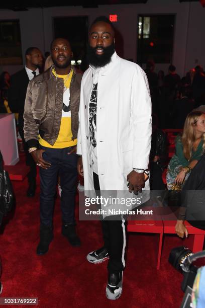 Meek Mill and James Harden attend the Calvin Klein Collection front Row during New York Fashion Week at New York Stock Exchange on September 11, 2018...