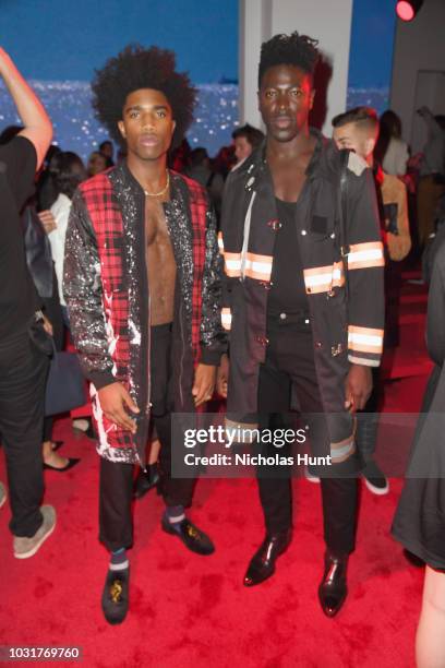 Jayson Aaron and Moses Sumney attend the Calvin Klein Collection front Row during New York Fashion Week at New York Stock Exchange on September 11,...