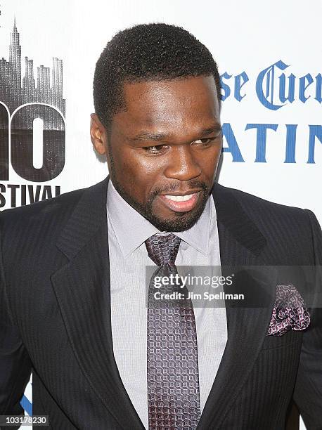 Actor and rapper Curtis Jackson aka 50 Cent attends the 2010 NYILFF premiere of "Gun" at the School of Visual Arts Theater on July 30, 2010 in New...