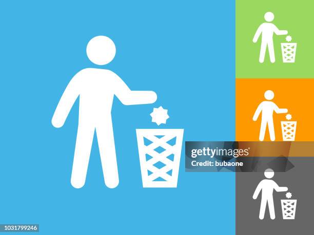 littering flat icon on blue background - garbage can stock illustrations