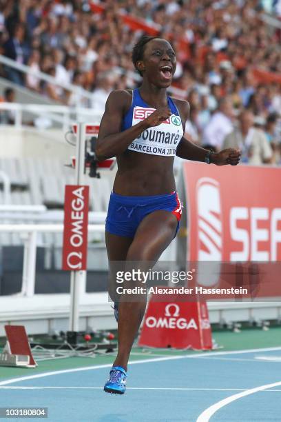 Myriam Soumare of France wins gold in the Womens 200m Final during day five of the 20th European Athletics Championships at the Olympic Stadium on...