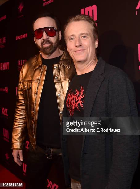 Nicolas Cage and Linus Roache attend the Los Angeles Special Screening And Q&A Of "Mandy" At Beyond Fest at the Egyptian Theatre on September 11,...