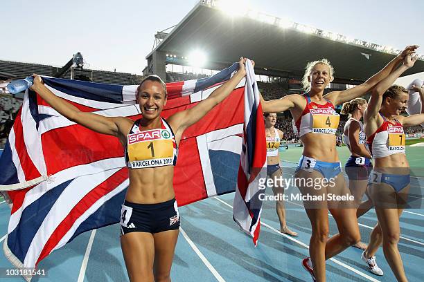 Jessica Ennis of Great Britain wins the gold medal in the Womens Heptathlon during day five of the 20th European Athletics Championships at the...