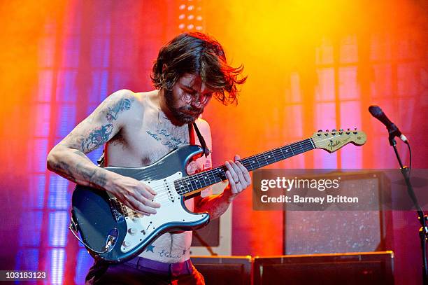 Simon Neil of Biffy Clyro performs on stage on the final night of iTunes Festival at The Roundhouse on July 31, 2010 in London, England.