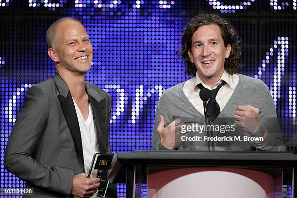 Creators/writers Ryan Murphy and Ian Brennan accept the award for "Outstanding New Program" for "Glee" onstage during the 26th Annual Television...
