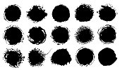 Blob of ink or oil. Splattered stain of paint, splash, drop black liquid. Design element for banner. Abstract illustration with splatter and blot isolated on white background.