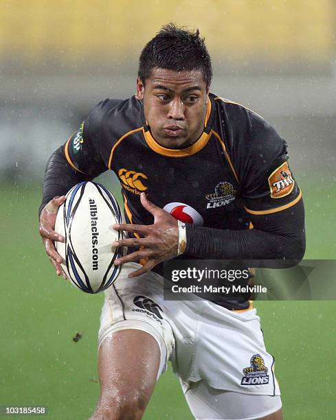 Julian Savea of the Lions runs the ball during the round one ITM Cup match between Wellington and Tasman at Westpac Stadium on August 1, 2010 in...