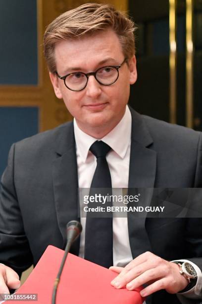 Francois-Xavier Lauch, chief of staff of the cabinet of the French president, appears on September 12, 2018 before the Senate Law Commission in Paris...