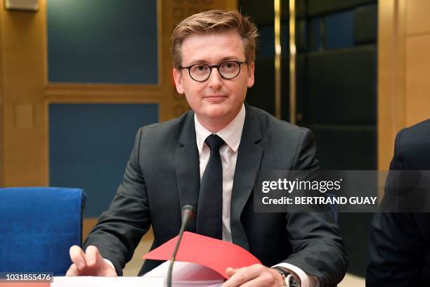 Francois-Xavier Lauch, chief of staff of the cabinet of the French president, appears on September 12, 2018 before the Senate Law Commission in Paris...