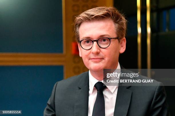 Francois-Xavier Lauch, chief of staff of the cabinet of the French president, appears on September 12, 2018 before the Senate Law Commission in Paris...