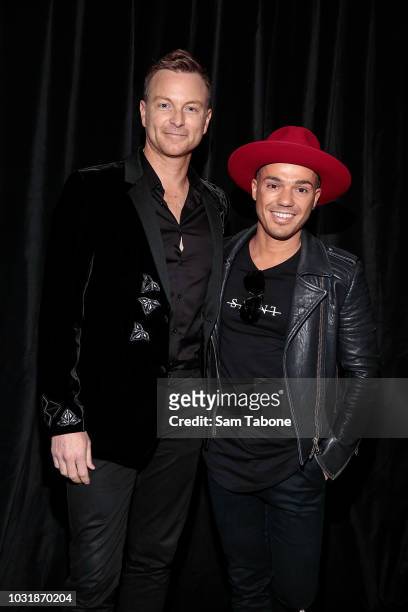 Tim Campbell and Anthony Callea attends The Australian Grand Prix Corporation hospitality showcase at Albert Park on September 12, 2018 in Melbourne,...