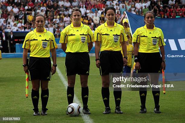 The final referee team with, Marlene Duffy, Carol Anne Chenard, Hong Eun Ah and Rita Munoz poses during the FIFA U20 Women's World Cup Final match...