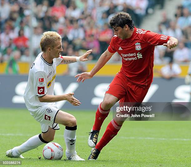 Liverpool player Emiliano Insua in action during the pre-season friendly match between Borussia M'Gladbach and Liverpool at the Borussia Park Stadium...