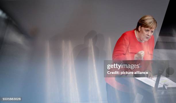 September 2018, Berlin: Chancellor Angela Merkel speaks at the general debate in the German Bundestag. The main topic of the 48th session of the 19th...