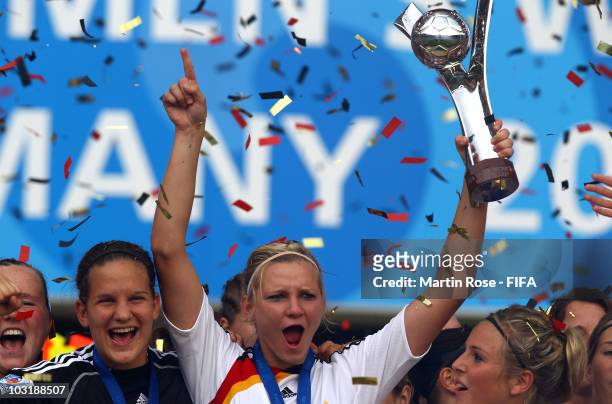 Alexandra Popp of Germany lifts the trophy after the 2010 FIFA Women's World Cup Final match between Germany and Nigeria at the FIFA U-20 Women's...