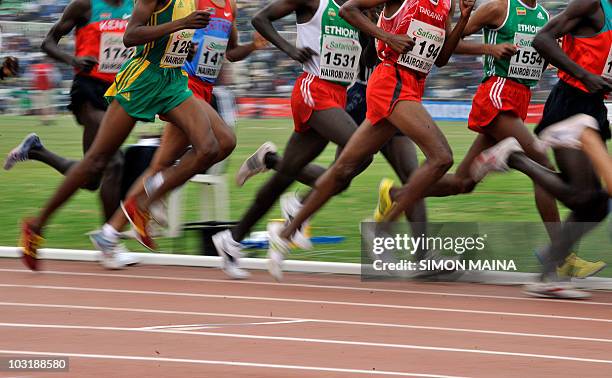 Athletes running in the 5000M men final on August 1, 2010 on the fifth day the17th CAA African Atheletics Championships in Nairobi.Kenyans Edwin Soy...