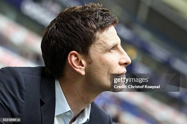 Sporting director Bastian Reinhardt looks on during the LIGA total! Cup 2010 third place play-off match between Hamburger SV and 1. FC Koeln at the...