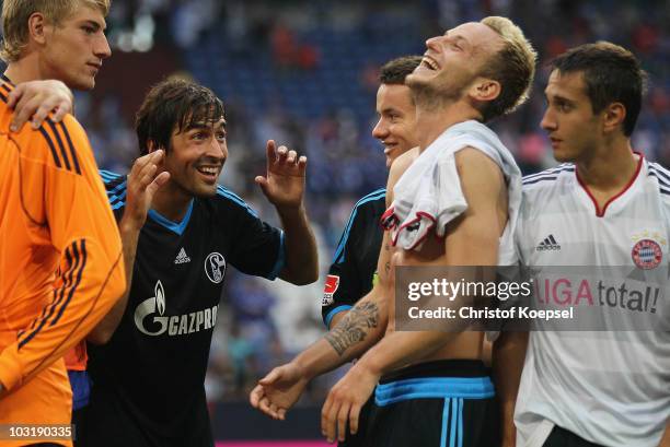 Raul Gonzalez of Schalke makes nonsense with Ivan Rakitic during the LIGA total! Cup 2010 final match between FC Bayern Muenchen and FC Schalke 04 at...