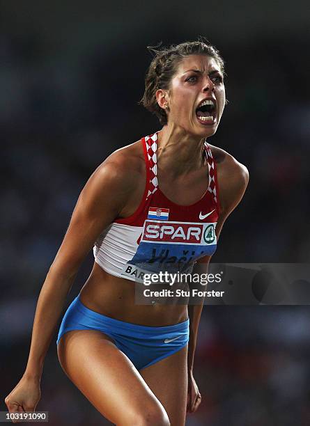 Blanka Vlasic of Croatia competes in the Womens High Jump Final during day six of the 20th European Athletics Championships at the Olympic Stadium on...