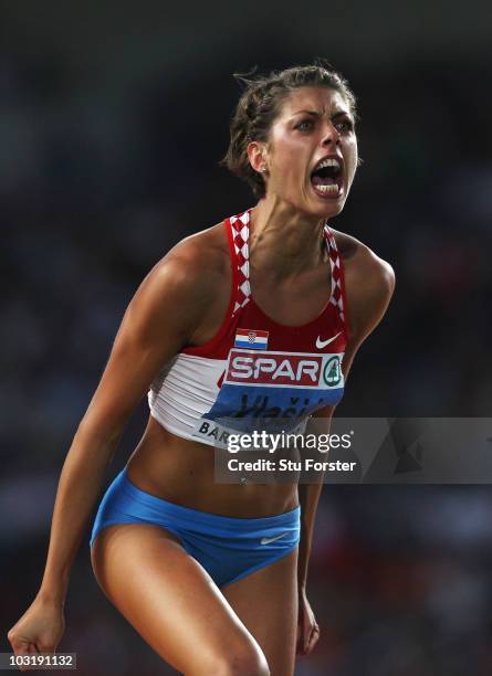 Blanka Vlasic of Croatia competes in the Womens High Jump Final during day six of the 20th European Athletics Championships at the Olympic Stadium on...