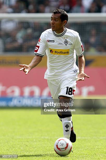 Juan Arango of M'Gladbach runs with the ball during the pre-season friendly match between Borussia M'Gladbach and Liverpool at the Borussia Park...